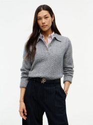 Tommy Hilfiger bluzka z dzianiny zawierająca wełnę i jedwab Kobiety szary, XL. Szare bluzki damskie Tommy Hilfiger, xl, bez wzorów, z dzianiny, bez kołnierzyka, bez ramiączek. Za 799.95 zł.