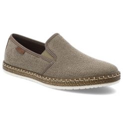 Beżowe Espadryle Rieker Eleganckie Wsuwane Obuwie Męskie. Brązowe eleganckie półbuty Rieker, na lato, z gumy, eleganckie, bez zapięcia. Za 319.00 zł.