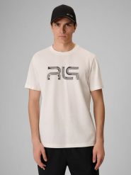 4F T-shirt regular z nadrukiem męski 4F x Robert Lewandowski - biały XL. Białe koszulki sportowe męskie 4f, m, bez wzorów, z bawełny, bez kołnierzyka, bez ramiączek, na fitness i siłownię. Za 79.99 zł.