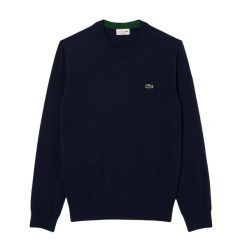 Klasyczny sweter Lacoste granatowy z okrągłym dekoltem. Niebieskie swetry przez głowę męskie Lacoste, l, bez wzorów, z bawełny, bez kołnierzyka. Za 641.55 zł.