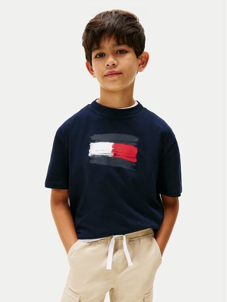 Tommy Hilfiger T-Shirt Flag Archive KB0KB10111 Granatowy Regular Fit. Niebieskie t-shirty dla chłopców Tommy Hilfiger, bez wzorów, z bawełny, bez ramiączek. Za 129.99 zł.