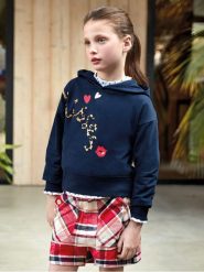 Mayoral Bluza 7.403 Granatowy Regular Fit. Niebieskie bluzy dla dziewczynek Mayoral, bez wzorów, z bawełny, bez ramiączek, bez kaptura. Za 109.99 zł.
