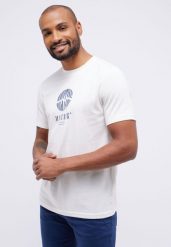 MĘSKA KOSZULKA MUSTANG Austin T-shirt NADRUK Whisper White 1014951 2013. Białe koszulki polo męskie Mustang, m, bez wzorów, bez ramiączek. Za 89.99 zł.