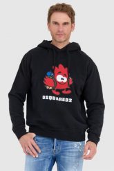 DSQUARED2 Czarna bluza męska leaf buddy z kapturem. Czarne bluzy męskie Dsquared2, l, bez wzorów, z kapturem. W wyprzedaży za 1,199.99 zł.