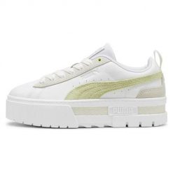Buty do chodzenia damskie Puma Mayze Mix. Białe obuwie sportowe damskie Puma, bez wzorów, z jeansu, trekkingowe. Za 292.99 zł.