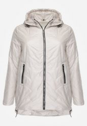 Jasnoszara Przejściowa Pikowana Kurtka z Odpinanym Kapturem Nevistta. Szare kurtki damskie Born2be, plus size, bez wzorów, z jeansu. Za 149.99 zł.