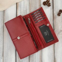 Czerwony portfel damski skórzany duży z ochroną RFID Paolo Peruzzi AL-06-RD. Czerwone portfele damskie Paolo Peruzzi, bez wzorów, ze skóry. Za 89.00 zł.