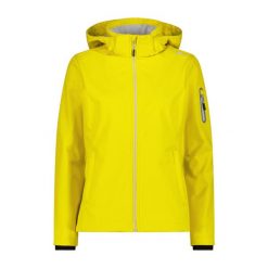Damska kurtka turystyczna z kapturem CMP. Żółte kurtki sportowe damskie CMP, bez wzorów, z softshellu, z kapturem, trekkingowe. Za 356.00 zł.