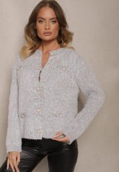 Beżowy Kardigan z Wiskozą Ozdobiony Imitacją Kieszeni i Guzikami Nomilira. Brązowe kardigany damskie Renee, bez wzorów, z jeansu, eleganckie, bez kołnierzyka, bez ramiączek, długie, bez kaptura. Za 84.99 zł.