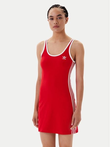 Adidas Sukienka codzienna adicolor 3-Stripes JW2584 Czerwony Slim Fit. Czerwone sukienki damskie Adidas, na co dzień, s, bez wzorów, z bawełny, bez kołnierzyka, bez ramiączek, proste. Za 99.99 zł.
