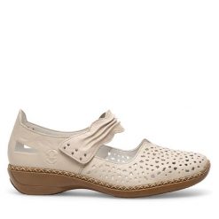 Półbuty Rieker. Brązowe półbuty damskie Rieker, bez wzorów, bez obcasa, na płaskiej podeszwie, bez zapięcia. Za 259.99 zł.