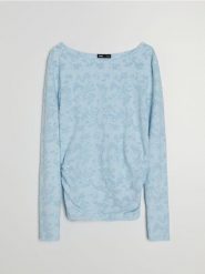 Strukturalna bluzka z długim rękawem - niebieski. Niebieskie bluzki damskie Sinsay, l, bez wzorów, bez kołnierzyka, bez ramiączek. Za 29.99 zł.