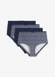 Figi maxi panty z bawełny organicznej (4 pary). Niebieskie figi damskie bonprix, bez wzorów, z bawełny. Za 62.99 zł.