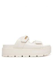 Guess Klapki FLJFAX ELE03 Écru. Klapki damskie Guess, z aplikacjami, ze skóry, bez obcasa. Za 519.99 zł.