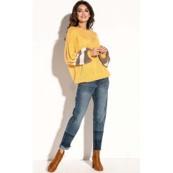 Żółty Oversizowy Sweter z Bufiastym Rękawem w Paski. Swetry damskie Molly.pl. Za 126.90 zł.