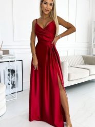 Sukienka Model Chiara 299-14 Red Satyna - Numoco. Czerwone sukienki damskie NUMOCO, na co dzień, l, z aplikacjami, z elastanu, eleganckie, bez kołnierzyka, plus size, bez ramiączek, maxi, proste. Za 595.19 zł.