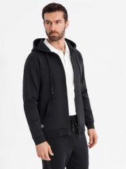 Rozpinana bluza dresowa hoodie w stylu streetwearowym – czarna V3 - Rozmiar: L. Czarne bluzy męskie Ombre Clothing, l, bez wzorów, z bawełny, bez kaptura. Za 269.99 zł.