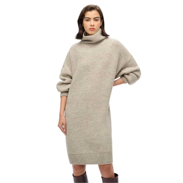 Superdry Sukienka-sweter z grubym prążkiem – LIGHT GREY TWIST. Szare swetry damskie Superdry., bez wzorów, z materiału, bez kołnierzyka, bez ramiączek, długie, bez kaptura. Za 429.20 zł.