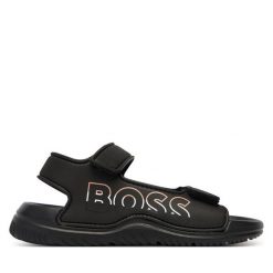 Sandały BOSS. Czarne sandały chłopięce Boss, bez zapięcia. Za 139.99 zł.