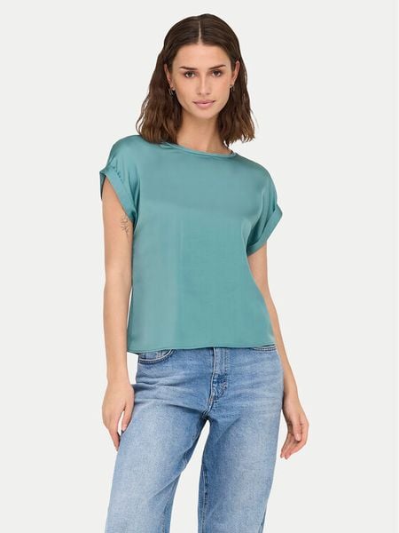 ONLY Bluzka Lieke 15303413 Zielony Regular Fit. Zielone bluzki damskie Only, s, bez wzorów, z syntetyku, bez kołnierzyka, bez ramiączek. Za 49.99 zł.
