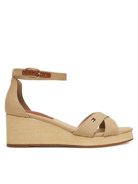 Tommy Hilfiger Espadryle Flag Criss-Cros Mid Wedge Espad FW0FW08481 Beżowy. Brązowe sandały damskie Tommy Hilfiger, bez wzorów, z materiału, bez obcasa, bez zapięcia. Za 271.31 zł.