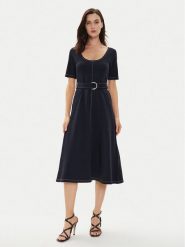 Tommy Hilfiger Sukienka codzienna WW0WW42431 Granatowy Regular Fit. Niebieskie sukienki damskie Tommy Hilfiger, na co dzień, xs, bez wzorów, z bawełny, bez kołnierzyka, bez ramiączek, proste. Za 499.99 zł.