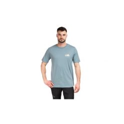 Koszulka turystyczna '73 Skyline T-Shirt. Niebieskie koszulki sportowe męskie Patagonia, m, bez wzorów, z bawełny, bez kołnierzyka, bez ramiączek, trekkingowe. Za 199.99 zł.