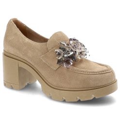 Półbuty damskie Lemar, cholewka ze skóry zamszowej wsuwany fason stabilny obcas dekoracyjna ozdoba biżuteryjna, w beż, 20112. Brązowe półbuty damskie Lemar, z aplikacjami, ze skóry, eleganckie, bez obcasa, na obcasie, bez zapięcia. Za 269.00 zł.