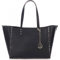 Skórzany shopper bag w kolorze czarnym - 48 x 47 x 15 cm. Czarne torebki shopper damskie Black Bags, w paski, ze skóry. W wyprzedaży za 324.95 zł.