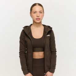 Bluza damska fitness z kapturem i zamkiem espresso Limitless. Brązowe bluzy damskie GYMBEAM, s, bez wzorów, z bawełny, z kapturem, na fitness i siłownię. Za 127.90 zł.