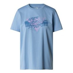 The North Face Koszulka Foundation Traces Graphic Nf0A882Uqeo. Niebieskie koszulki sportowe damskie The North Face, bez wzorów, bez kołnierzyka, bez ramiączek. Za 151.99 zł.