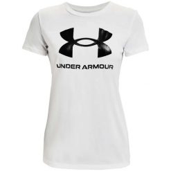 Koszulka damska z krótkimi rękawami UA Rival Logo Under Armour 1356305. Białe t-shirty damskie Under Armour, bez wzorów, sportowe, bez kołnierzyka. Za 129.99 zł.