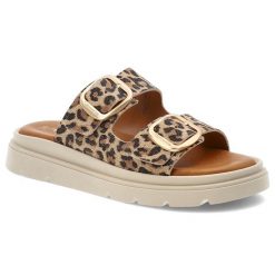 Beżowe Klapki Tamaris Eleganckie Obuwie Damskie Leopard. Brązowe klapki damskie Tamaris, bez wzorów, bez obcasa, bez zapięcia. Za 359.00 zł.