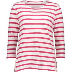 Koszulka w kolorze biało-jagodowym. T-shirty damskie Be Yourself, w paski, z bawełny, z okrągłym kołnierzem. W wyprzedaży za 100.95 zł.