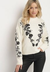 Jasnobeżowy Sweter z Wełną Ozdobiony Haftem i Cekinami Siledi. Brązowe swetry damskie Born2be, m, bez wzorów, z wełny, eleganckie, bez kołnierzyka, bez ramiączek, bez kaptura. Za 149.99 zł.