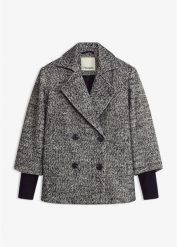 Kurtka bosmanka w optyce tweedu z rekawami z dzianiny. Czarne kurtki damskie bonprix, bez wzorów, z dzianiny, eleganckie, bez kaptura. Za 269.99 zł.