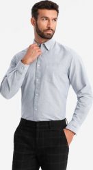 Ombre Elegancka koszula męska oxford z haftem i kieszonką jasnoszara V2 OM-SHOS-0173 XXL. Szare koszule męskie Ombre, m, bez wzorów, eleganckie, bez kołnierzyka, bez ramiączek. Za 159.99 zł.