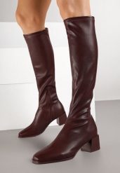 Bordowe Kozaki na Obcasie z Dopasowaną Cholewką Fagwona. Czerwone kozaki damskie Born2be, bez obcasa, na obcasie. Za 149.99 zł.