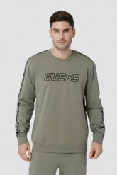 GUESS Zielona męska bluza z lampasami Arlo Cn, Rozmiar M. Zielone bluzy męskie Guess, l, z aplikacjami, bez kaptura. W wyprzedaży za 257.99 zł.