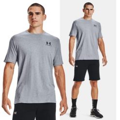 Koszulka fitness męska UNDER ARMOUR Sportstyle z krótkim rękawem. Szare koszulki sportowe męskie Under Armour, m, bez wzorów, bez kołnierzyka, bez ramiączek, na fitness i siłownię. Za 77.84 zł.