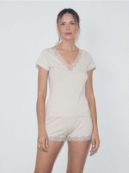 Dwuczęściowa piżama z wiskozą - kremowy. Białe piżamy damskie Reserved, l, bez wzorów, z dzianiny, bez ramiączek. Za 129.99 zł.