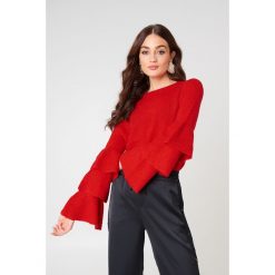 NA-KD Dzianinowy sweter z rękawem z falbanami - Red. Czerwone swetry damskie NA-KD, z dzianiny, z okrągłym kołnierzem. W wyprzedaży za 85.37 zł.