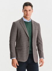 PAKO LORENTE – Wełniana marynarka w drobną kratę. Brązowe marynarki męskie Pako Lorente, bez wzorów, z poliesteru, casualowe. Za 699.99 zł.