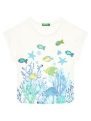 United Colors Of Benetton T-Shirt 3I1XG10JH Écru Regular Fit. T-shirty i topy dla dziewczynek United Colors Of Benetton, bez wzorów, z bawełny, bez ramiączek. Za 49.99 zł.
