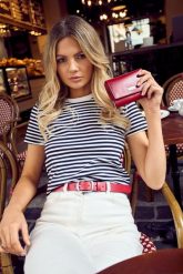 Skórzany damski pasek do spodni 3 cm czerwony skóra naturalna Beltimore U51 : Kolory - czerwony, Rozmiar pasków - r.95-110 cm. Czerwone paski damskie bez wzorów, ze skóry, klasyczne. Za 44.90 zł.