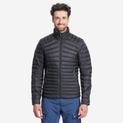 Kurtka trekkingowa męska puchowa Forclaz MT100 - 5°C. Szare kurtki męskie FORCLAZ, na lato, l, bez wzorów, z materiału, bez kaptura. Za 199.99 zł.