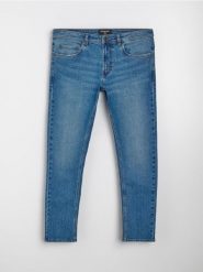 Jeansy slim fit z efektem sprania - granatowy. Niebieskie jeansy męskie Sinsay. Za 49.99 zł.