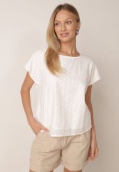 Biała Bluzka z Bawełny o Kroju Oversize Ozdobiona Haftem Adriatea. Białe bluzki damskie Born2be, l, bez wzorów, z bawełny, biznesowe, bez kołnierzyka, bez ramiączek. Za 79.99 zł.