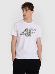 4F T-shirt regular z nadrukiem męski - biały XXL. Białe t-shirty męskie 4f, m, bez wzorów, z bawełny, klasyczne, bez kołnierzyka. Za 59.99 zł.