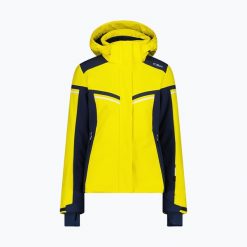 Kurtka narciarska damska CMP 35W0196 Zip Hood. Żółte kurtki snowboardowe damskie CMP, bez wzorów, bez kaptura, narciarskie. Za 769.99 zł.
